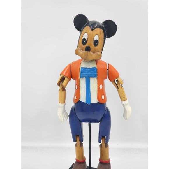 Rare Disney Mickey Mouse Marionette Puppet On Stand Vintage Collectible Wood 17" - Picture 14 of 15